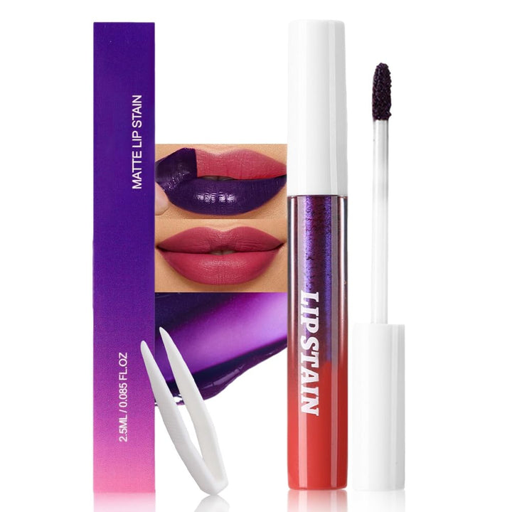 3Pcs Peel off Lip Stain Tints, Maroon Mauve Red Matte Liquid Lipstick Lip Stain Long Lasting Waterproof for Women, Non-Stick Cup Lipstick Peel off Highly Pigmented Not Faded Smudge-Proof Liptint