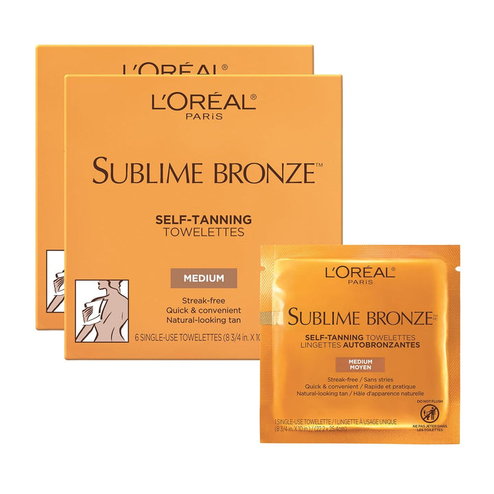 Sublime Bronze Self Tanning Towelettes, Streak-Free, Natural Looking Tan, 6 Ct