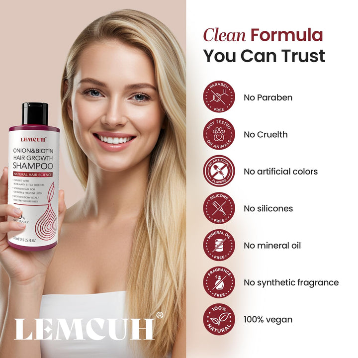 Onion & Biotin Hair Growth Shampoo: Infused with Natural Rosemary Tea Tree anti Hair Loss Shampoo - Scalp Smooths Thickening Formula Support Hair Regrowth for Women Men 12.5Fl Oz