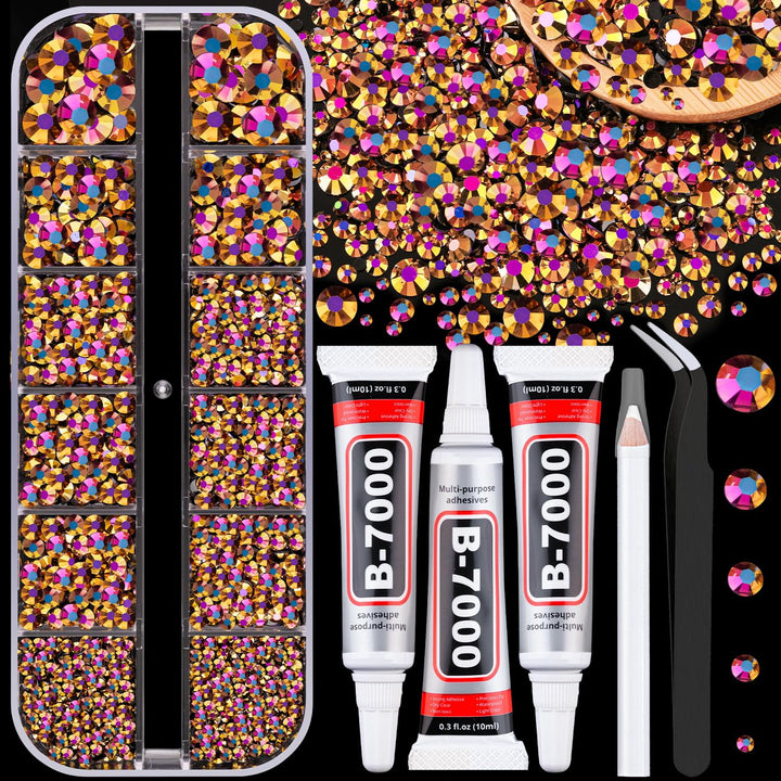 30000Pcs Resin Jelly Rhinestones for Bedazzling, Multicolor 3Mm Flatback Gems for Diamond Art, Bedazzler Kit with 3Pcs 10Ml B7000 Jewelry Glue for Nail Art Crafting Book Makeup