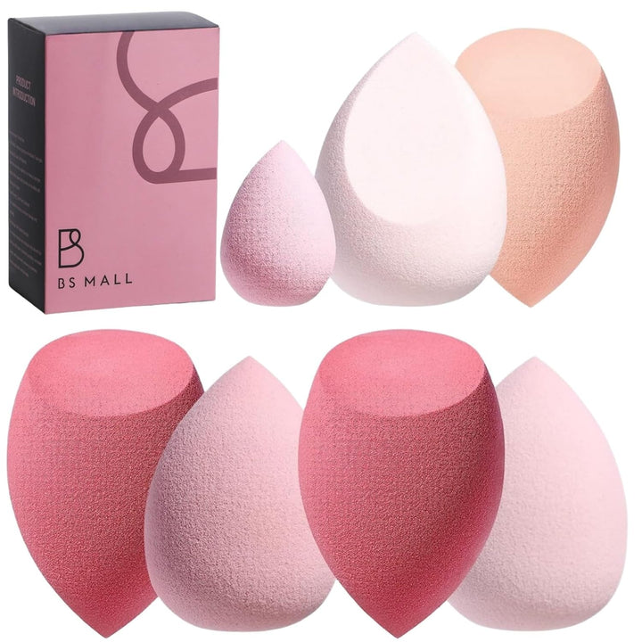 Makeup Sponge Set  with Storage Case 7 Pcs for Liquid, Cream, and Powder,Save Foundation with 1 Mini Makeup Sponge for Travel Daily Use (A-Pink）