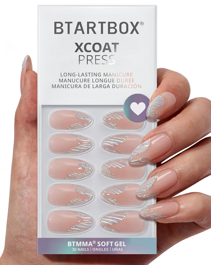 White Press on Nails Short - Soft Gel Press on Nails Almond, White Glue on Nails with Nail Glue, Reusable Stick on Nails in 16 Sizes, Cream Puff