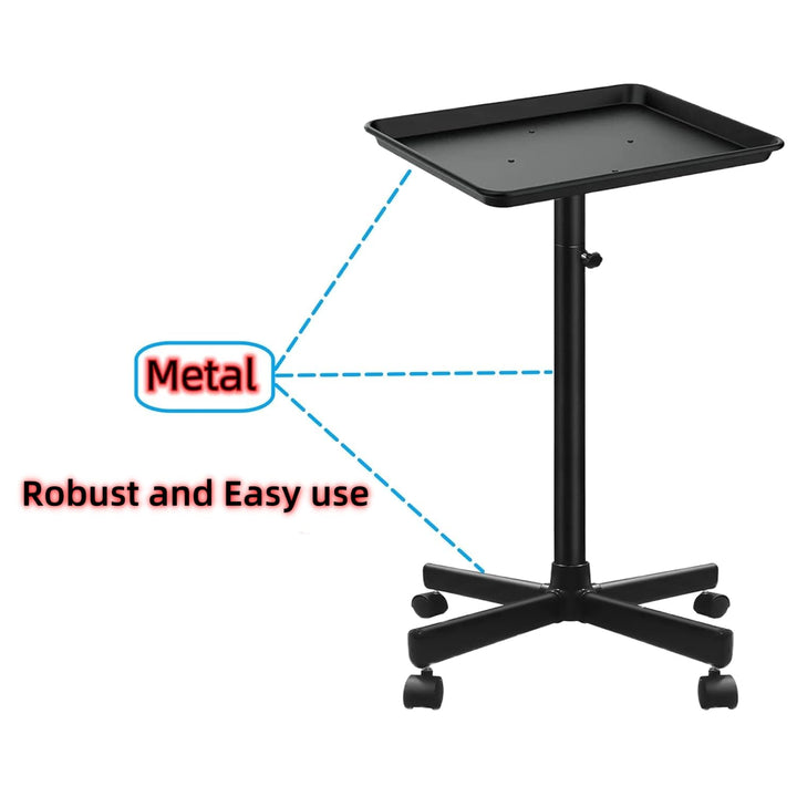 Salon Tray on Wheels, Metal Feet Salon Tray Cart, Salon Rolling Tray with Adjustable Height, Dentist Tray, Tattoo Tray for Salon and SPA Use