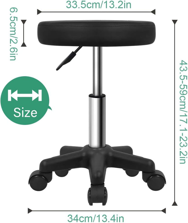 round Rolling Stool Height Adjustable Stool with Wheels for Spa Salon Massage Black