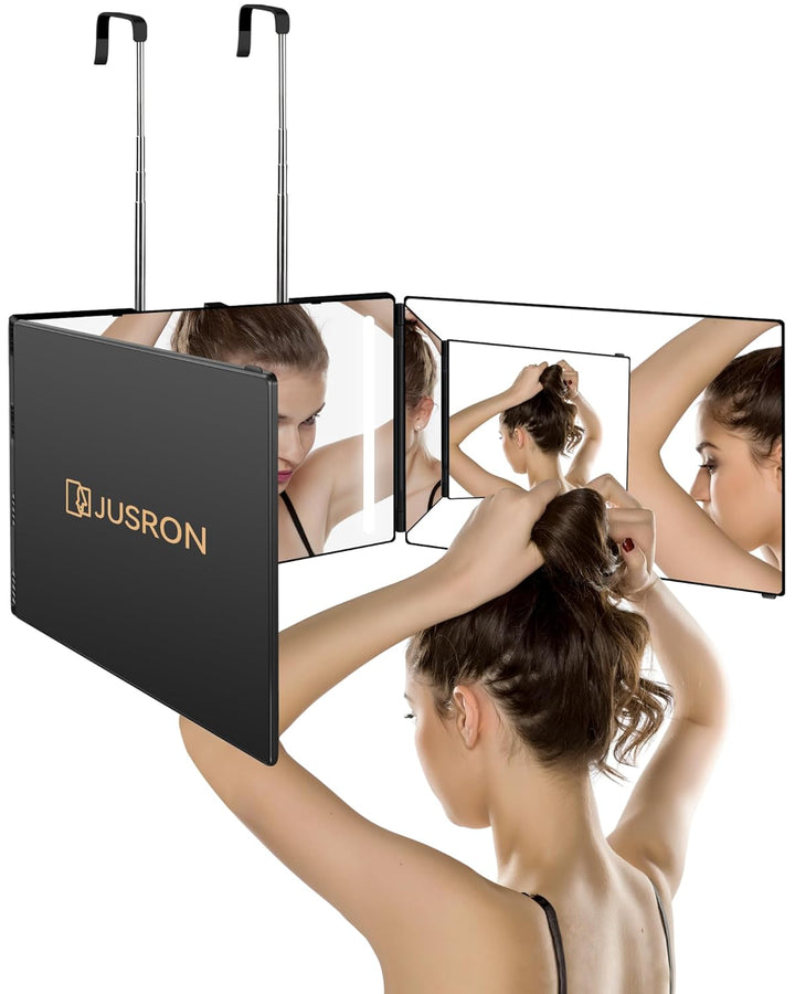 360 Viewing Angle Self Hair Cutting Mirror, Clear Anti-Fog HD Glass (Black without LED without Accessories)