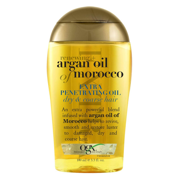 Renewing + Argan Oil of Morocco Hair Oil, Extra Strength Penetrating Serum Treatment for Dry, Damaged, Frizzy, Curly & Coarse Hair, Cold-Pressed Argan Oil, Shine, 3.3 Fl Oz