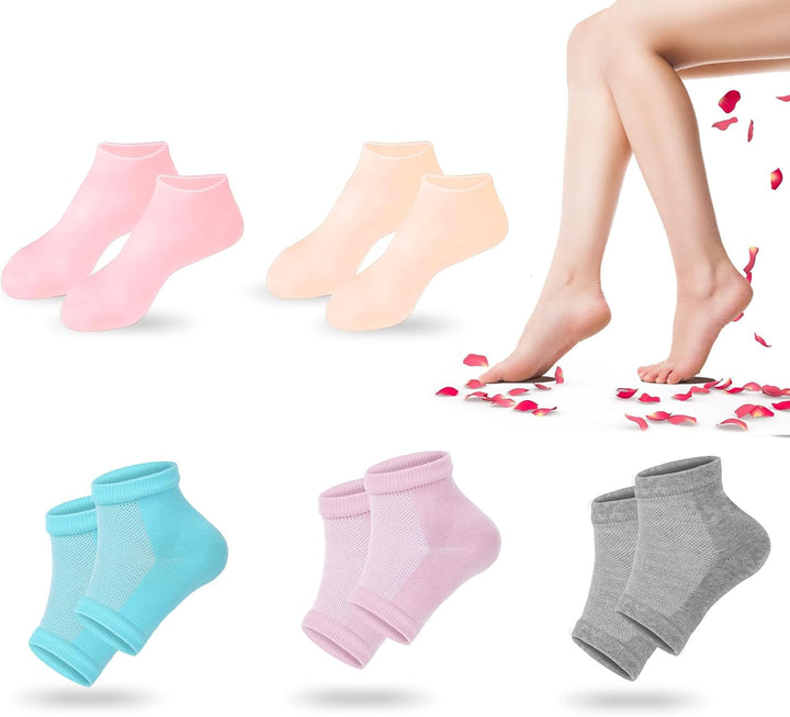 2 Pairs Silicone Socks for Dry Cracked Feet, Women'S Foot Socks for Moisturizing (Pink & Beige, Fits up to Size 9)