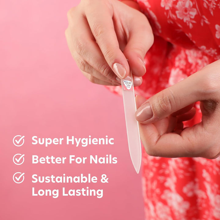 Czech Glass Nail Files for Natural Nails (Clear) - 1Pc Crystal Nail Filer, Nano Glass File with Case Handcrafted in the Czech Republic
