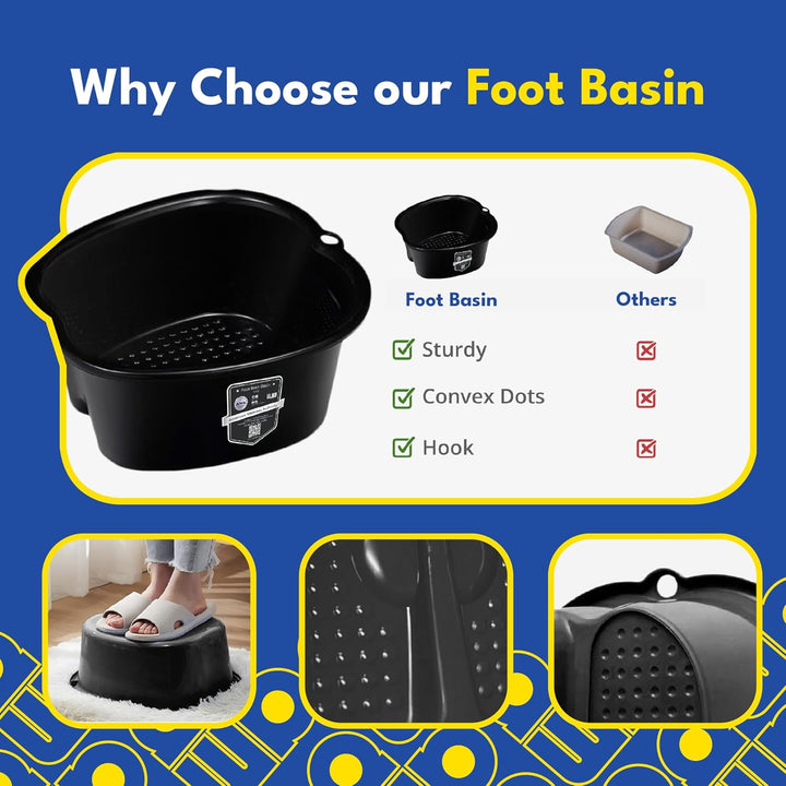 AWA Extra Large Foot Bath Basin - Sturdy Plastic Soak Tub for Soaking Feet and Pedicure at Home Spa Kit Women Men (Grey Basin), 1.0 Count