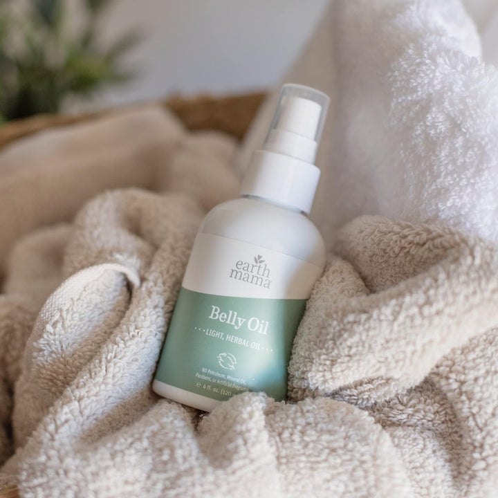 Belly Oil for Dry Skin | Calendula Skin Care Moisturizer Oil to Encourage Natural Elasticity and Help Prevent Stretch Marks during Pregnancy and Postpartum, 4-Fluid Ounce