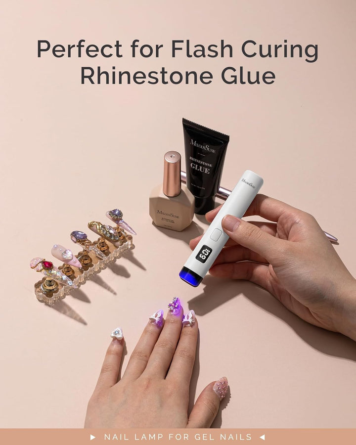 Handheld UV Light for Gel Nails, ART01R Cordless Gel X Nail Lamp Rechargeable with LCD Display, Eye-Protective Cover Flash Cure Nail Dryer for Rhinestone Glue Decoration DIY at Home White