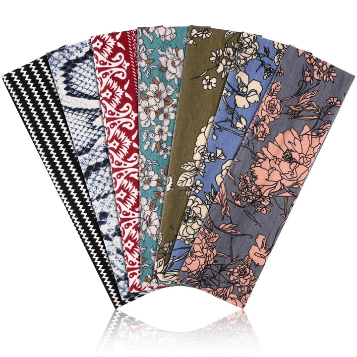 Headbands for Women, Stretchy Non Slip Soft Cotton Cloth Hair Bands for Sports, Workout, Yoga and Running, 7Pcs (Black, White, Medium Gray, Navy, Light Brown, Flesh, Floral Gray)
