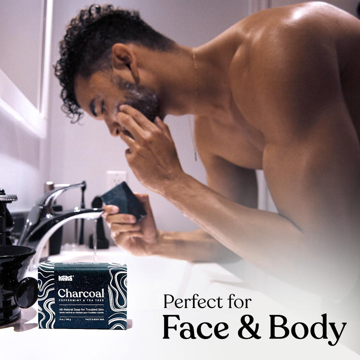 Charcoal Black Soap Bar for Eczema, Psoriasis, Face, Body, Men Women Teens with Oily Skin, 5 Oz.