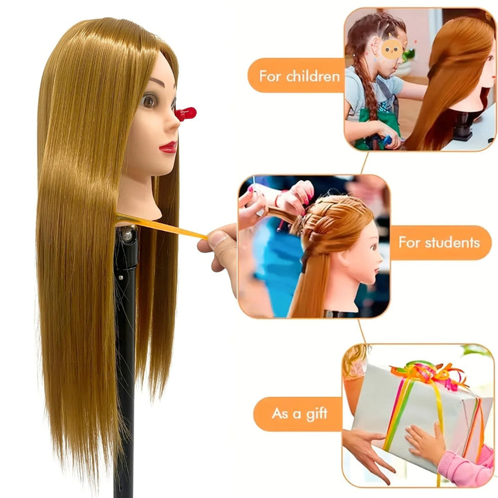 26"-28" Light Auburn Hair Mannequin Head Practicing Braiding, Cosmetology Mannequin Head with Hair for Styling, Training Head for Group Practice Braids Skills and Have Fun