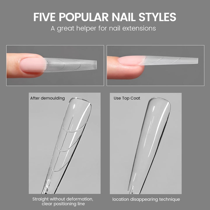 Original Sandwich Nails Dual Forms - 240Pcs Long Coffin Nail Mold for Quick Nails Extension, No Paper Forms Needed, 15 Sizes Plastic Form, Salon Nail Art Tools