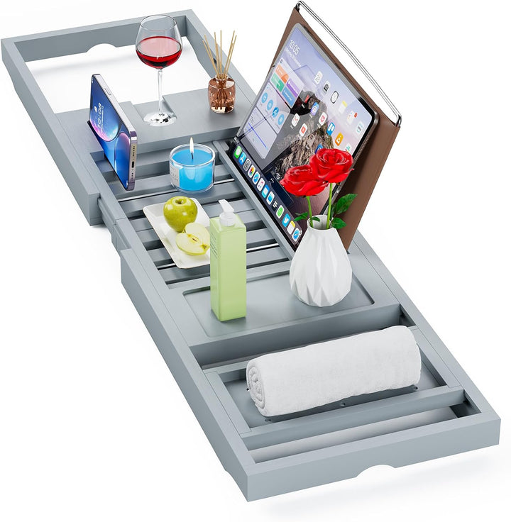 Premium Bathtub Tray Caddy, Expandable Bath Tray, Unique House Warming Gifts, New Home, Anniversary and Wedding Gifts for Couple, Bridal Shower Gift for Women