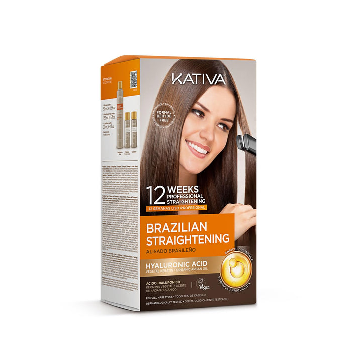 Brazilian Straightening Kit, 12 Weeks of Home Use Professional Straightening, with Organic Argan Oil, Shea Butter, Keratin & Amino Acids, for Straighter, Softer and Shinier Hair, All Hair Types