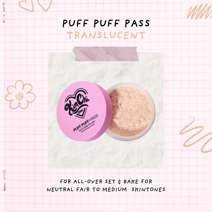 Beauty Puff Puff Pass Set and Bake Setting Powder for Makeup, Extra Fluffy Loose Face Powder Poof, Soft Natural Face Makeup for Uneven Skin Tone, 03 Translucent