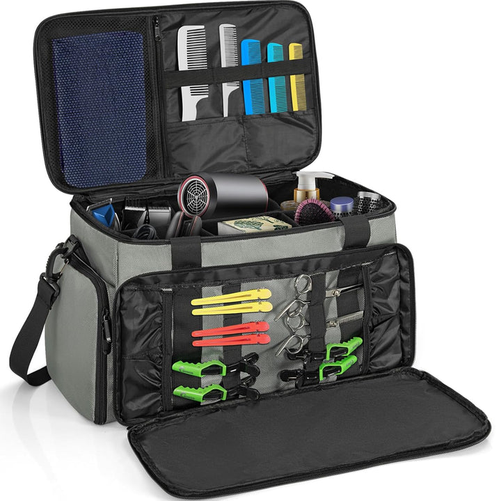 Large Capacity Hairdresser Bag with Adjustable Dividers, Barber Carrying Bag Barber Travel Case Organizer for Clippers and Supplies, Holds Various Hair Cutting Tools