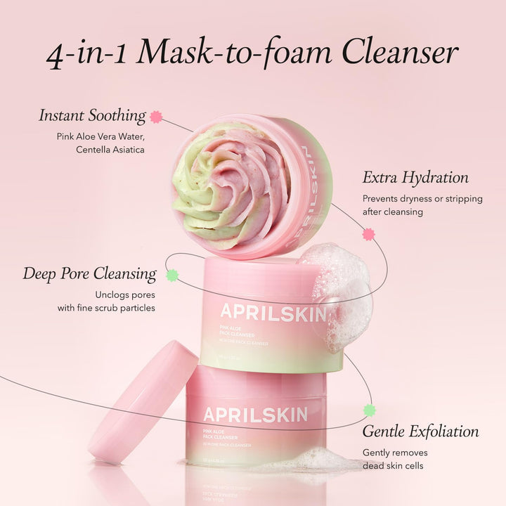 Pink Aloe Facial Polish Cleanser | Gentle Exfoliation with Mungbean & Soybean Scrub | Removes Waterproof Makeup & Sunscreen | Non-Comedogenic Cleanser for All Skin Types | Korean Skincare