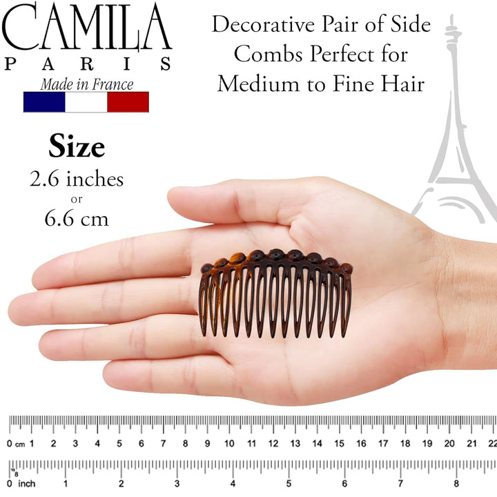 Paris CP33/2 French Hair Side Comb Small Tortoise Shell French Twist Hair Combs Decorative, Strong Hold Hair Clips for Women Bun Chignon Up-Do Styling Girls Hair Accessories, Made in France