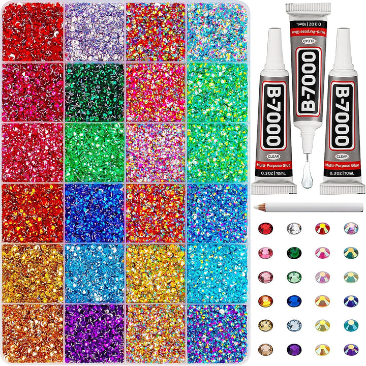 30000Pcs Resin Jelly Rhinestones for Crafting Bedazzling, Multicolor 3Mm Flatback Gems for Crafts Clothing Clothes Tumblers Shoes Nails, Flat Back Mixed Color Bulk Bedazzler Kit Jewels with B7000 Glue