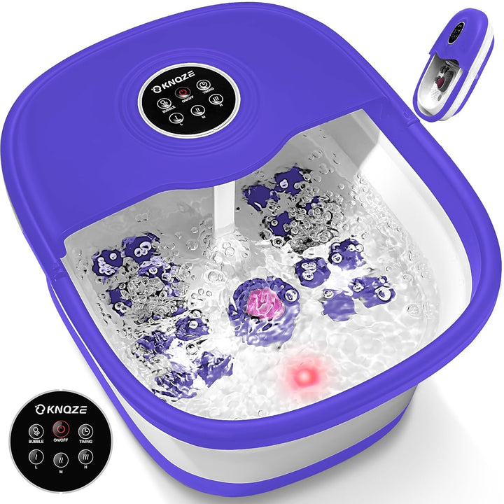 Collapsible Foot Spa Bath with Heat, Remote Control, Temperature Control, Bubbles, Pumice Stone, Red Light, Timer, 16 Massage Roller Pedicure Foot Spa Foot Soaker for Soothe & Relax Tired Feet