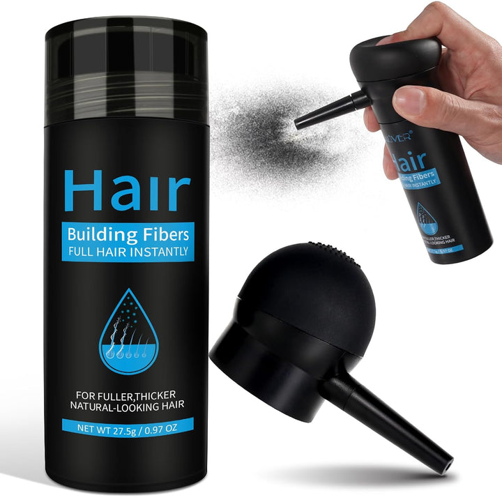 Hair Fibers for Thinning Hair - Black - 27.5Gr,Undetectable Natural Formula, Thicker Fuller Hair in 15 Seconds, Conceals Hair Loss, Look Younger, for Men & Women Patchy Bald Spot,Crown