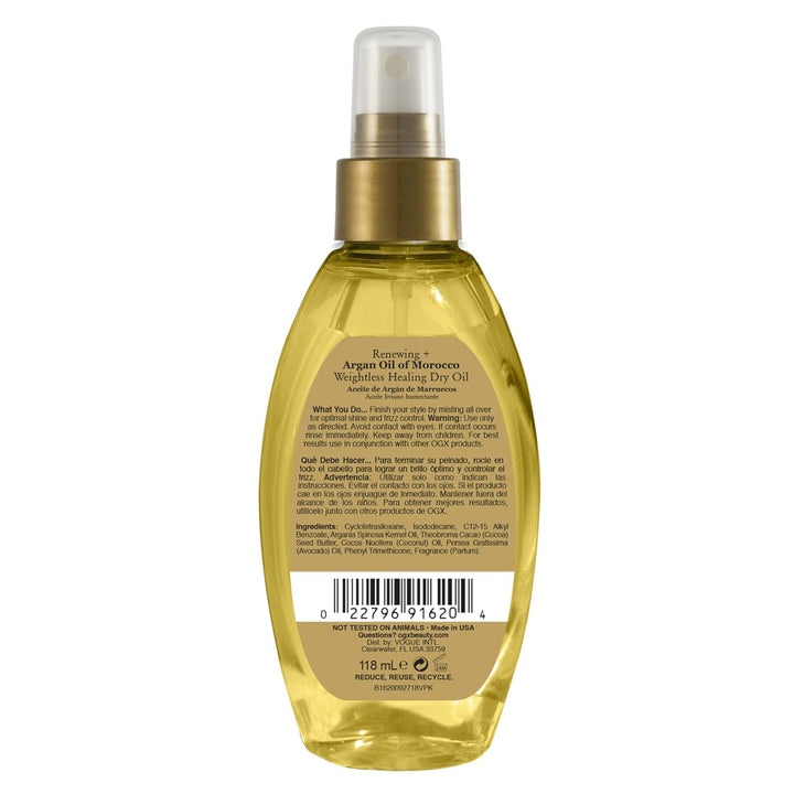 Renewing + Argan Oil of Morocco Weightless Healing Dry Oil Spray, Argan Oil for Hair Care, Lightweight Mist for Split Ends, Frizz Control & Shine, Paraben & Sulfated-Surfactants Free, 4 Fl Oz