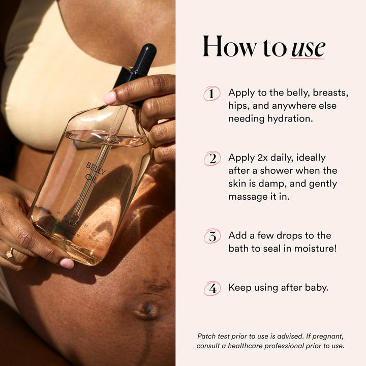 Belly Oil, Pregnancy & Postpartum Skincare for Stretch Marks, Quick-Drying for Full Body & Soothes Irritation, plus Vegan, Clean & Plant-Based, 6.7 Fl Oz