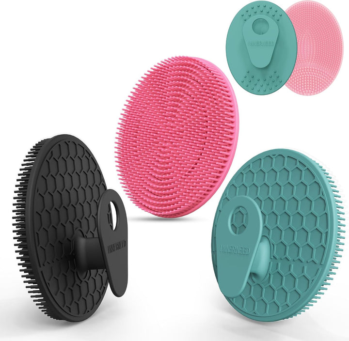Food-Grade Soft Silicone Body Scrubber Shower Brush Handheld Cleansing Skin Brush, Gentle Exfoliating and Lather Well (Black)