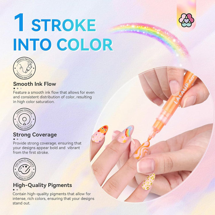 12 Colors Nail Art Pens Set - 3D Nail Polish Pens Acrylic Paint Pens Nail Markers for Nail Art Drawing Painting Nail Point Dotting Liner Pen Manicure Tools Nail Design Kit Home Nail Salon DIY