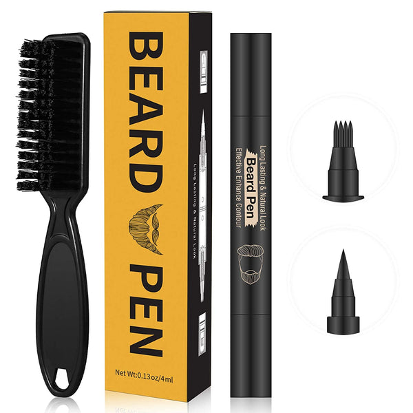 Beard Pencil Filler for Man Water Proof Beard Pen and Beard Brush Long Lasting Coverage Natural Finish, Male Mustache Repair Shape, Effective Enhance Facial Hair （BLACK）