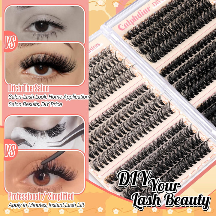 Eyelash Clusters 30D+40D+50D+60D+80D+100D Lash Clusters Wispy Individual Lashes 476PCS D-Curly Lash Extension 10-16MM Natural Lashes Clusters DIY Cluster Eyelash Extensions for Beginners