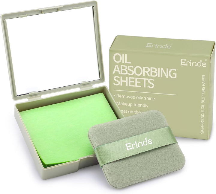 Oil Blotting Sheets for Face with Mirror and Puff, 300 Sheets Oil Blotting Paper for Oily Skin, Face Oil Absorbing Sheet, Natural Oil Control Film, Absorb Excess Oil, Makeup Friendly