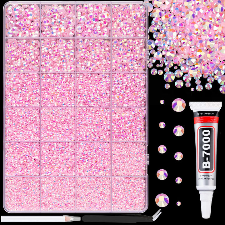 30000Pcs Resin Jelly Rhinestones for Bedazzling, Multicolor 3Mm Flatback Gems for Diamond Art, Bedazzler Kit with 3Pcs 10Ml B7000 Jewelry Glue for Nail Art Crafting Book Makeup