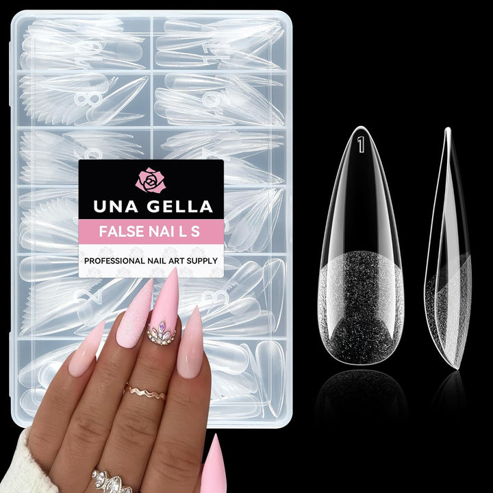 Short Almond Fake Nails 216Pcs Pre-Shape Gel Acrylic Nail Tips for Full Cover Nail Extension Home DIY Nail Salon 12 Sizes Gelly Tips