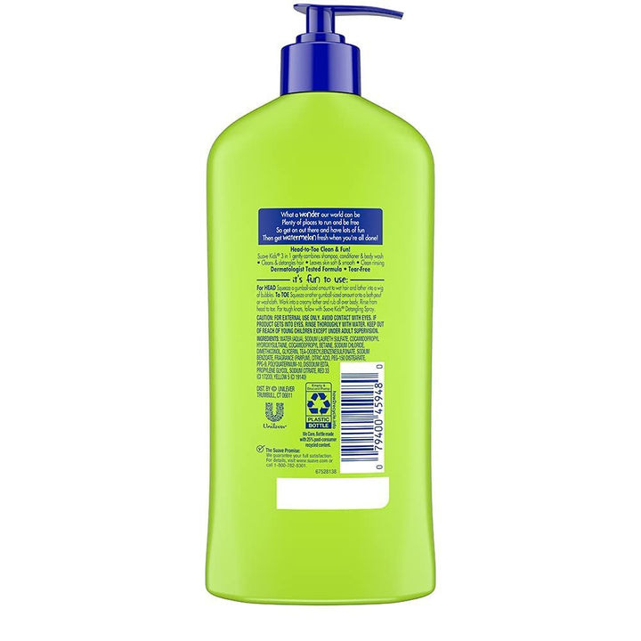 Kids 3In1 Shampoo Conditioner Body Wash for a Tear-Free Shower or Bath Wacky Melon Dermatologically Tested 18 Oz