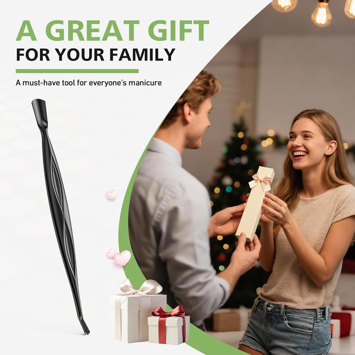 2-In-1 Cuticle Pusher & Trimmer with Fork – Professional Stainless Steel Nail Cuticle Remover Tool for Pain-Free Manicure & Pedicure – Durable Metal Cuticle Nippers and Scraper, Black