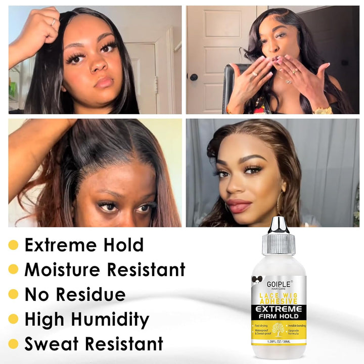 Wig Glue for Lace Front Wigs, Waterproof Lace Front Wig Glue for Wigs, Strong Hold Transparent Lace Adhesive for Hair Replacement Invisible Hair Bonding Wig Adhesive(1.28 Fl Oz)