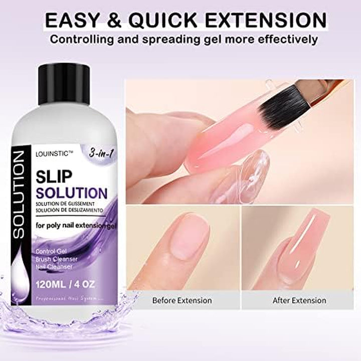 Poly Nail Gel Slip Solution - 4Oz Slip Solution for Poly Nail Extension Gel, Anti-Stick Slip Solution for Nails, Brush Clean Liquid, Easy to Use, Beginners, Home Salon