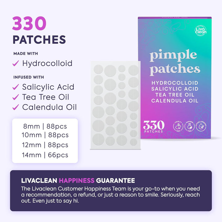 330 CT Pimple Patches for Face W/Salicylic Acid, Tea Tree Oil & Calendula Oil - Four Sizes - Pimple Patch, Hydrocolloid Patch, Acne Patches for Face