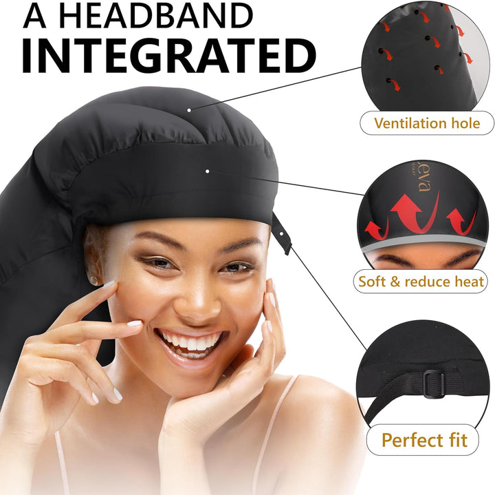 Large Hooded Hair Dryer Bonnet Attachment W/Integrated Headband - Reduces Heat Exposure around Ears & Neck - Enhanced Size for Use with Rollers, Speeds up Drying Time, Deep Conditioning at Home