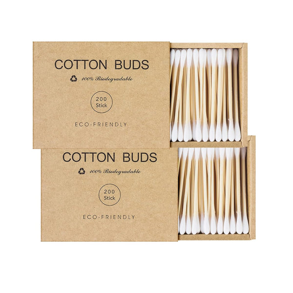Bamboo Qtips Cotton Swabs with Wooden Sticks Q Tips for Ears 400 Count Bamboo Cotton Buds