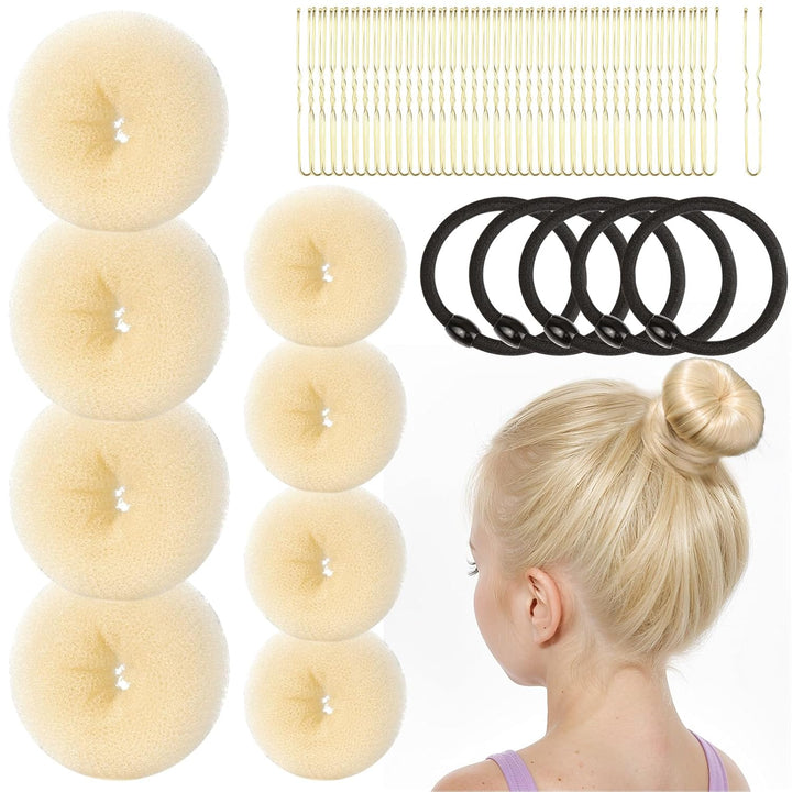 Hair Bun Maker for Kids, 4PCS Donut Bun Maker Small with 4PCS Extra Small Hair Buns Kit. Ballet Hair Bun Maker for Kids, Hair Bun Set with Elastic Hair Ties, Hair Pins.(Brown)