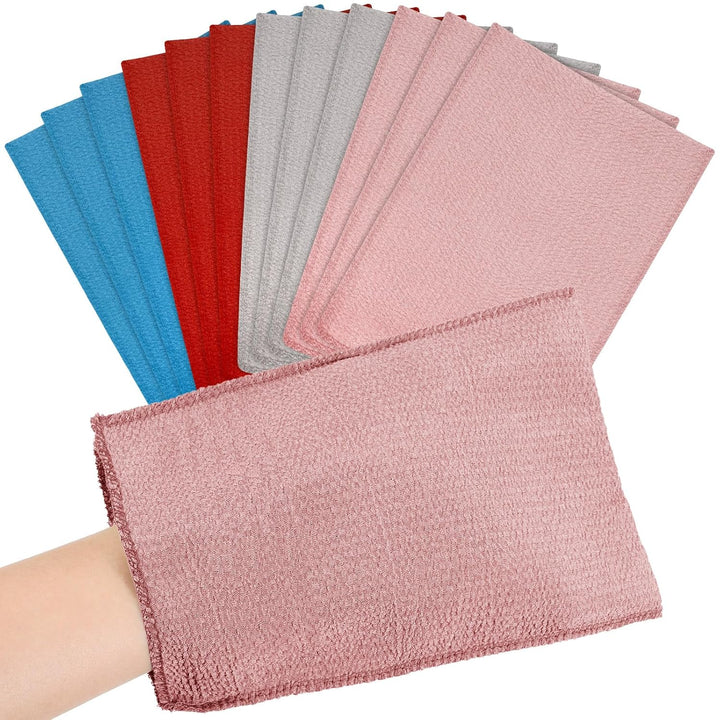 12 Pieces Korean Exfoliating Mitt Glove Italy Towel Body Skin Scrubber Exfoliating Scrubber for Remove Dead Skin Washcloth Korean(Small,Yellow, Green, Blue, Pink)