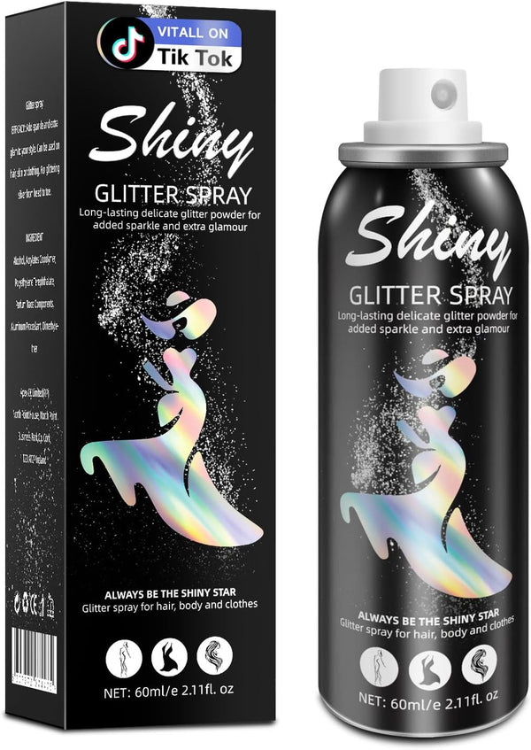 Body Glitter, Body Glitter Spray, Glitter Spray for Hair and Body, Long-Lasting and Quick-Drying Silver Glitter Hairspray Suitable for Stage, Festival Rave and Makeup Prom (2.11 Fl Oz)