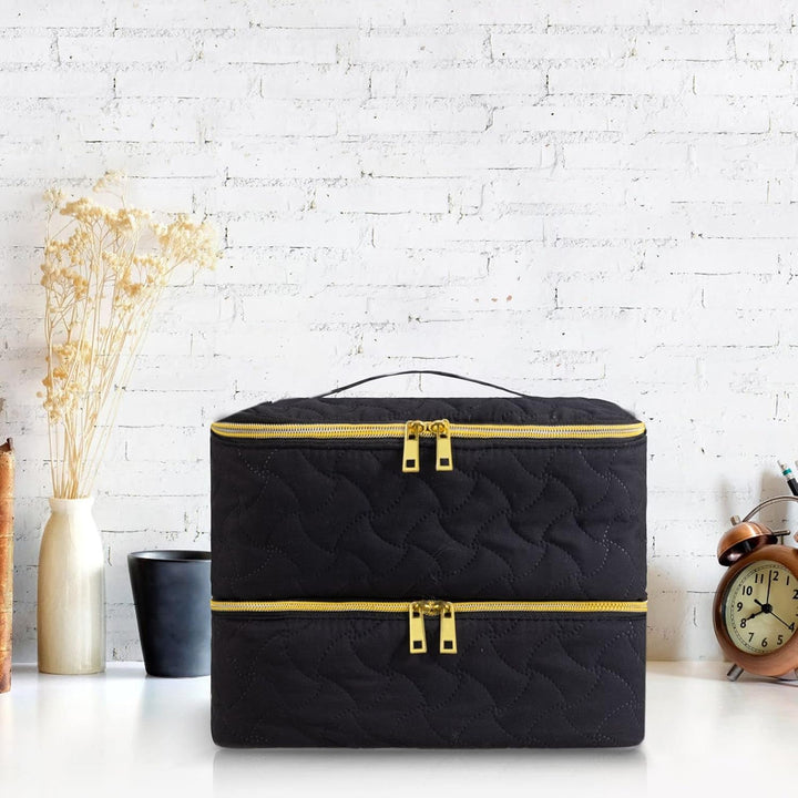 Nail Polish Organizer Case Holds 42 Bottles, Portable Double-Layer Nail Polish Storage Bag with Adjustable Dividers for Manicure Tools, Black