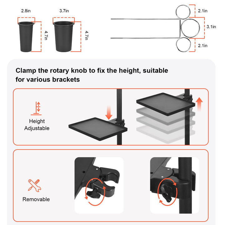 Salon Tray Cart on Wheels, Aluminum Tattoo Tray with Storage Platform, Adjustable Height Service Rolling Tray, Storage Tray Accessory for Salon Spa Dental Use, Rolling Tray Cart
