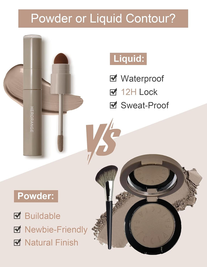 Cool Toned Contour Palette with Mirror, Taupe Grey Contour Powder for Fair Pale Light Cool Toned Skin, Nose Contouring Bronzer Powder with Face Brush